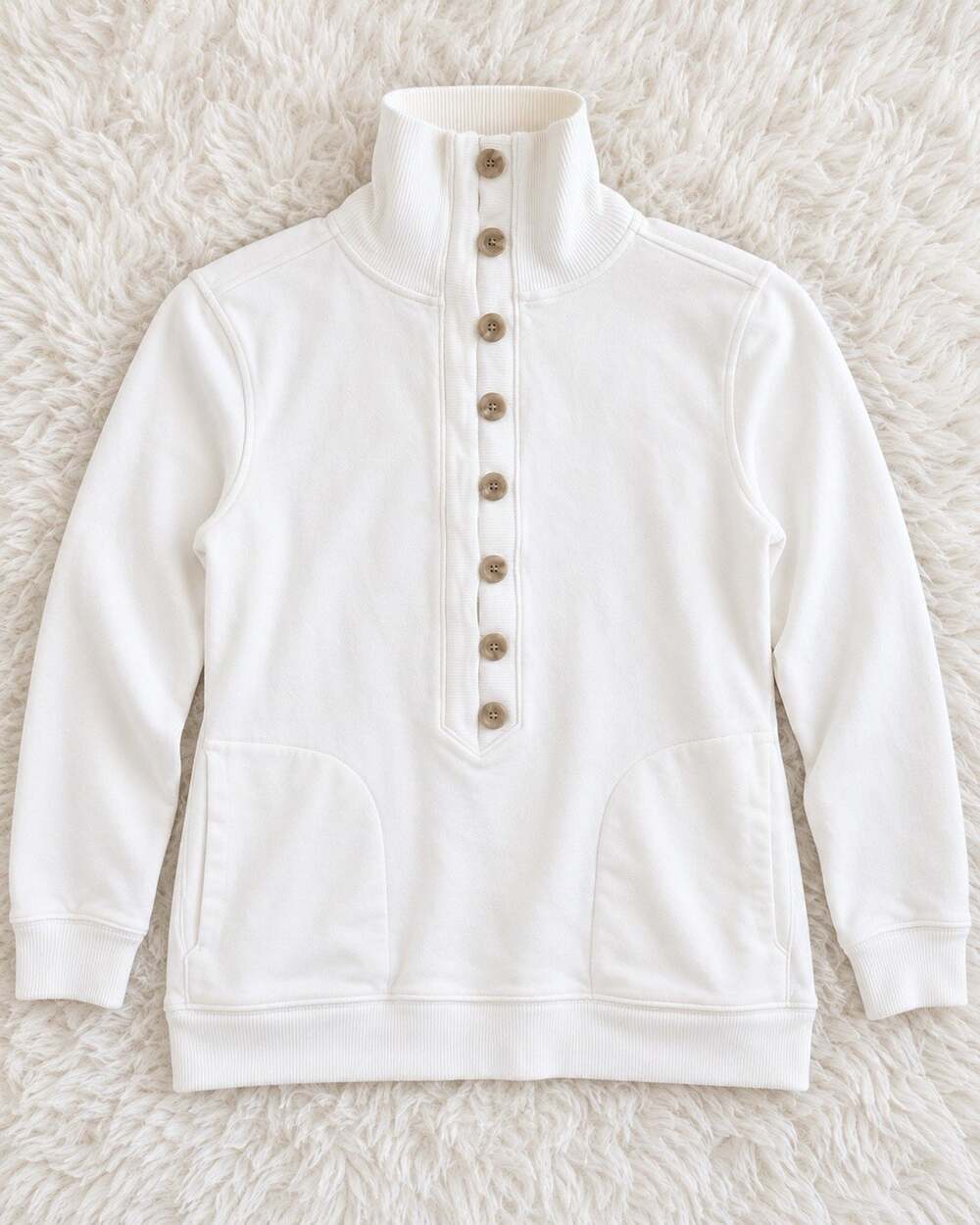 Banana Republic Women’s White Button Front Mock Neck Pullover Sweatshirt – XS
